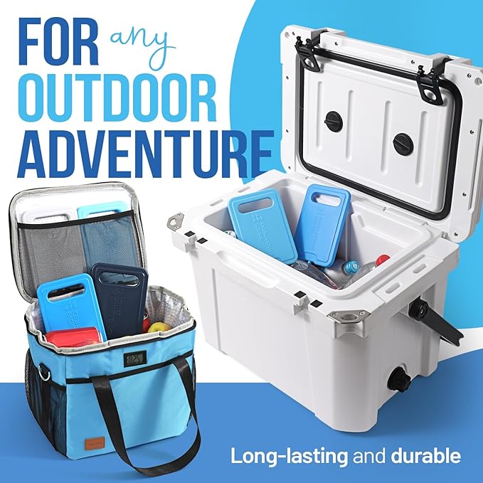 Reusable XL Slim Ice Packs for Lunch Boxes with Handle (4 Pack) BPA Free Freezer Packs | 7.5 x 6.5 in | Long Lasting Ice Pack for Insulated Bags, Picnic, Travel, and More