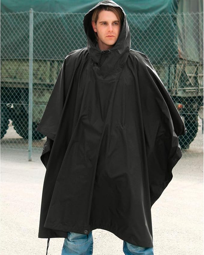 Mil-Tec Adult Ripstop Wet Weather Lightweight Waterproof Multi-Use Rain Poncho with Hood - Use as Bivouac Sack, Shelter Tent