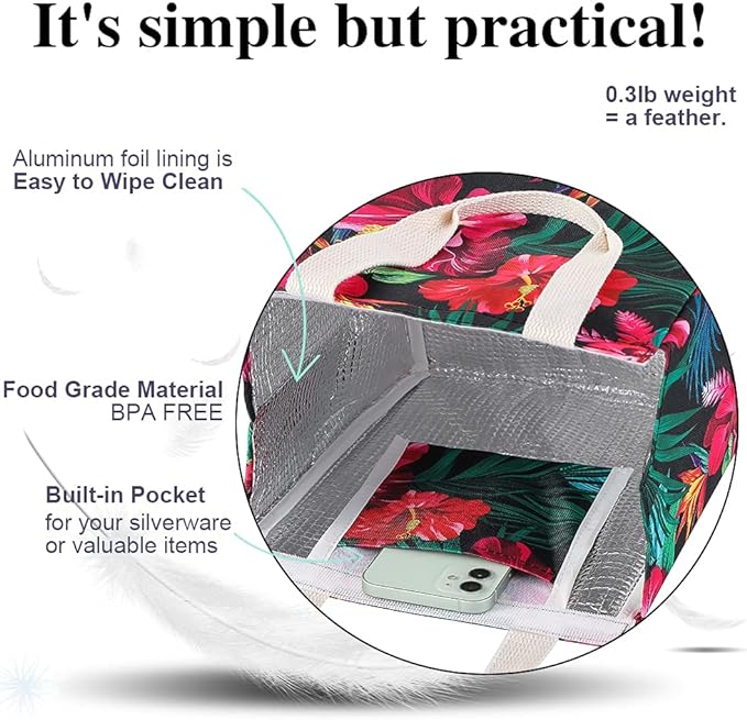 iknoe Lunch Bag Insulated Lunch Bags for Women & Men, 9L Reusable Lunch Tote, Portable Adult Thermal Large Lunch Cooler for Work Picnic Beach (Botanic)