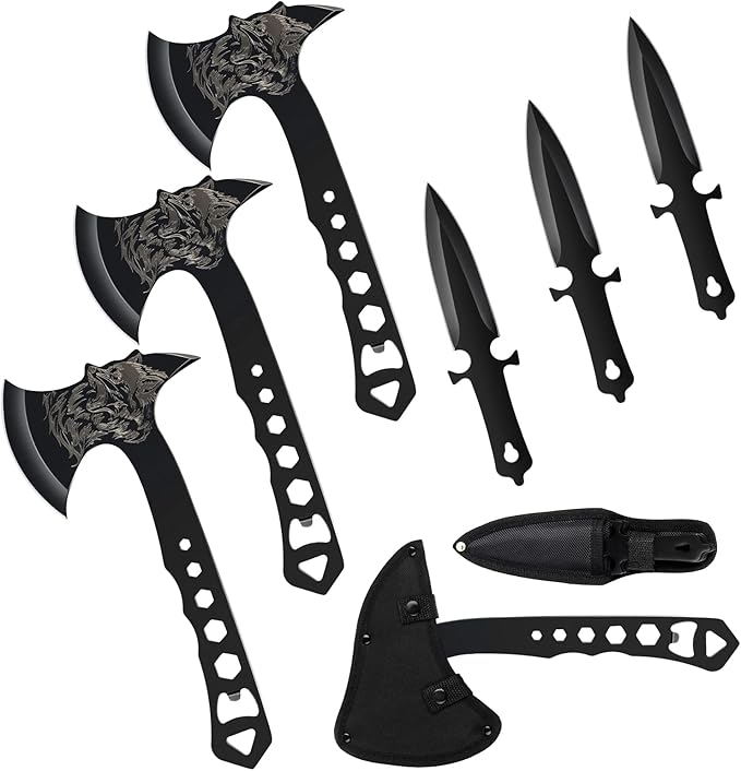 Throwing Stars, Throwing Axes and Tomahawks 3 Pack Set with Bottle Opener and Nylon Sheath, 10in Throwing Hatchet for Competition and Recreation