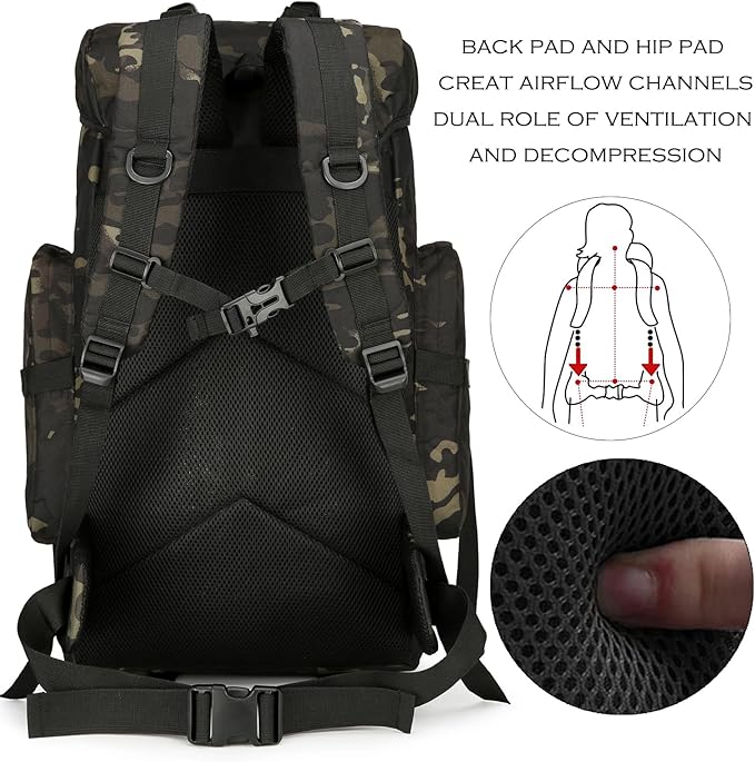 45L Hiking Backpack Camping Rucksack Molle Military Backpack for Outdoor Traveling (Black CP)