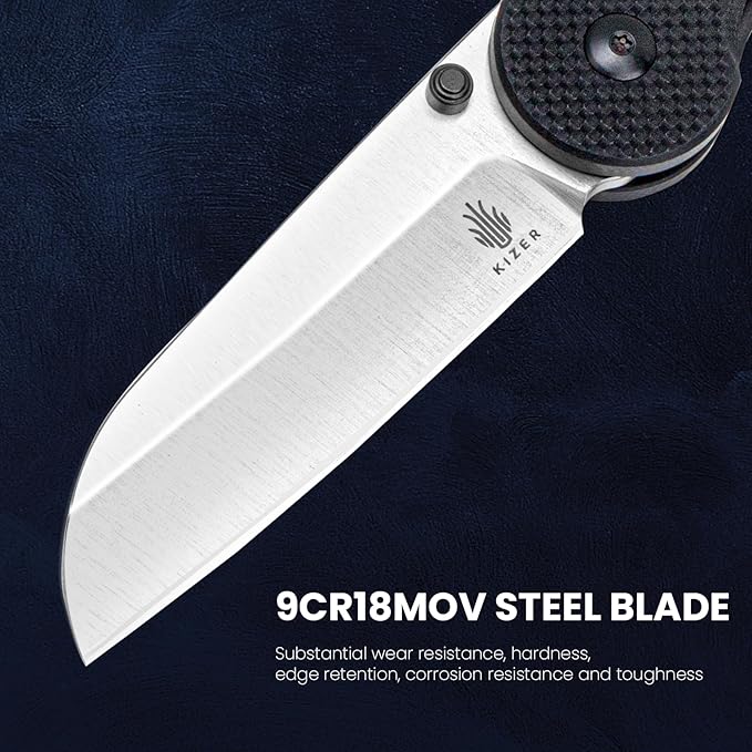 Kizer Seahorse Pocket Knife, 3.03 Inches Folding Knife with 9Cr18MoV Steel Blade, Black G10 Survival Hunting Knife with Thumb Stud Opener, EDC Tactical Knife L3009A1