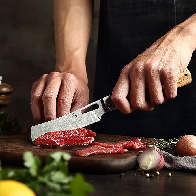 440A stainless steel Gift wrapped 4 piece set sharp pocket folding Japanese chef knife universal peeling knife bread knife set portable kitchen knives with natural olive handle