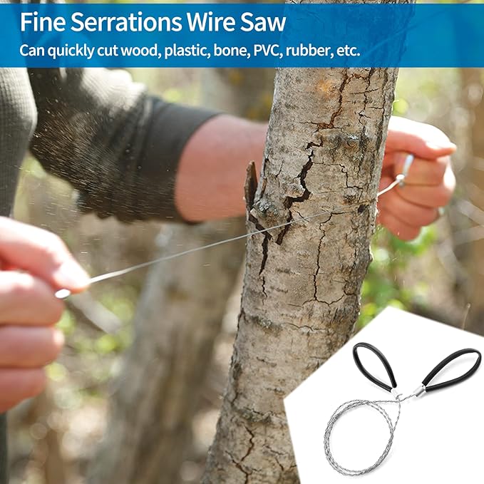 3 Pack Stainless Steel Wire Saw Emergency Saw Kit, Camping Wire Saw Mini Backpacking Saw, Cable Cutting String Bone Rope Saw, Travel Chainsaw for Wood Cutting Hiking Hunting (Wire Handle)