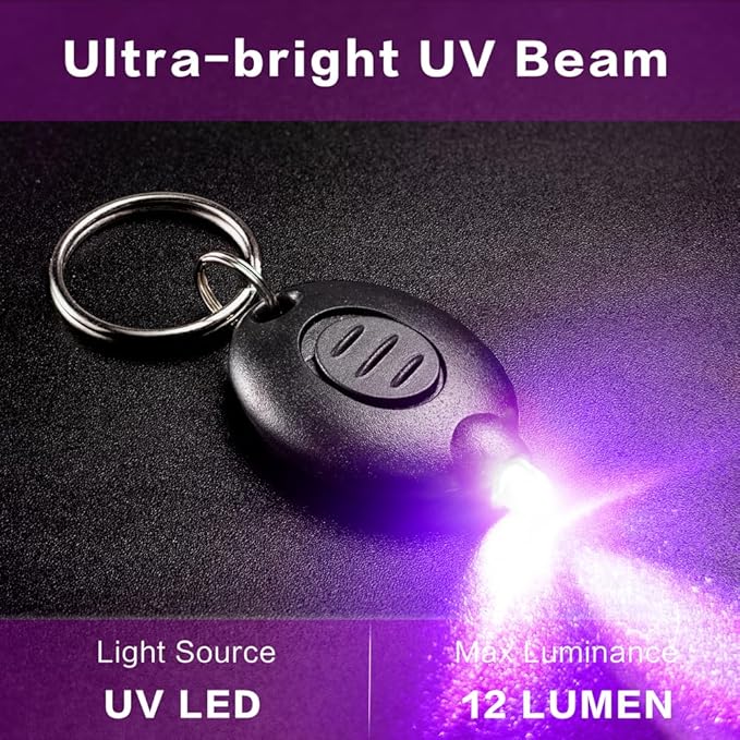 16 Pack Mini UV LED Keychain Flashlight, 395nm UV Light Keychain Flashlight, UV Keychain Flashlight, UV Keychain Light Black Light for Detections