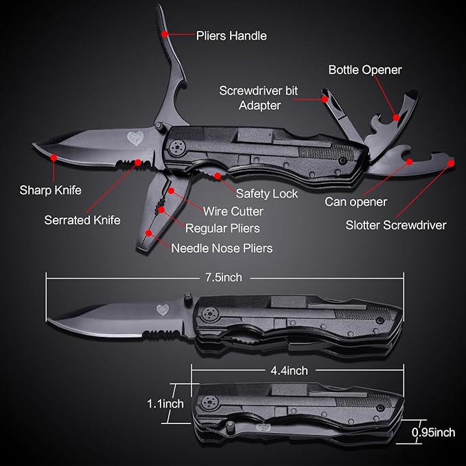 14 in 1 Multitool Pocket Knife Set for Men, Tactical Multi Tool Plier with Nylon Sheath for Outdoor, Camping, Survival, Dad, Boyfriend, Husband Gifts