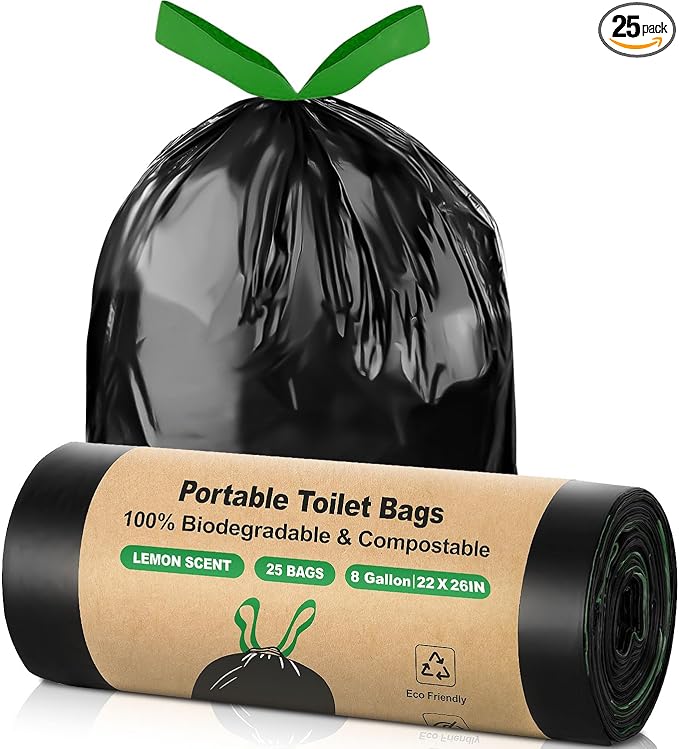 25 Portable Camping Toilet Bags Drawstring, 8 Gal Compost Portable Toilet Bags for Camping Potty Adults, Outdoor Waste Toilet Bag for 5 Gallon Bucket Toilet Camping Bathroom Travel Backpacking