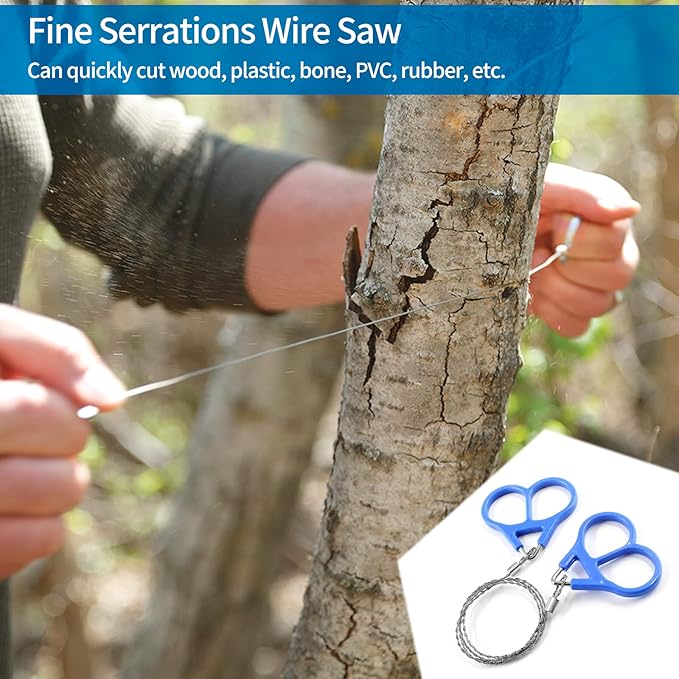 3 Pack Stainless Steel Wire Saw Emergency Saw Kit, Camping Wire Saw Mini Backpacking Saw, Cable Cutting String Bone Rope Saw, Travel Chainsaw for Wood Cutting Hiking Hunting (Plastic Handle)