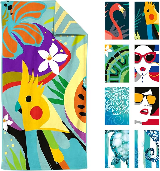 VENTURE 4TH Microfiber Beach Towel: Quick-Dry, Compact, Sand-Free, Absorbent, Sandproof and Lightweight - Perfect for Camping, Beach, and Roadtrips (Turquoise Cockatoo Design | 35x78 inches)