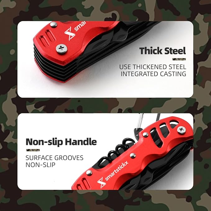 16 in 1 Multi Tool Tactical Knife Camping essential Survival Knife with Knife, Scissors, Saw, Wine Opener, Multiple Screwdrivers, Key Chain Easy Carry, Fish Scaler (Red)