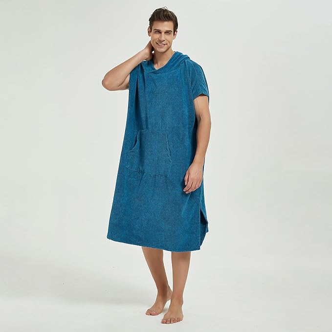 III HHONS Mens Beach Coverup Towel Poncho Adult Hoodie for Women Hooded Swim Towels for Adult Lake Blue