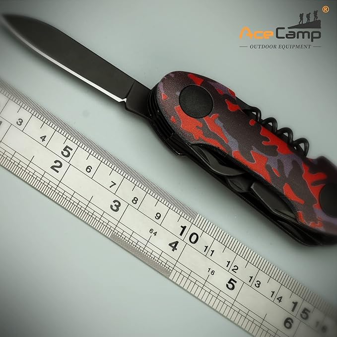 14-in-1 pocket multi-tool, camo stainless steel tool with blade, scissors, corkscrew, serrated, screwdriver, outdoor, fishing, hiking, camping Green