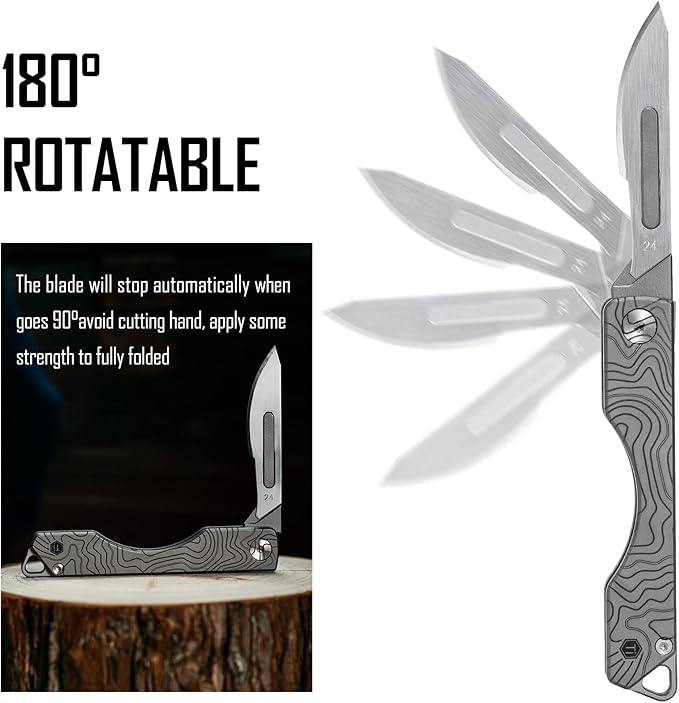 KeyUnity KK01 Titanium Folding Knife, Utility EDC Pocket Knife with #24 Replaceable Blade, for Outdoor Hunting, Camping, Fishing, Hiking for Men & Women (Suminagashi Pattern)