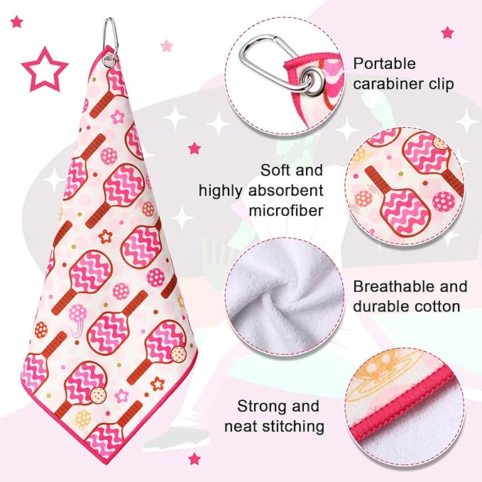 15 x 17 Inch Microfiber and Cotton Sports Towels Athletic Sports Gifts Funny Prints Sports Themed Gifts with Hook Clip for Men Women Sports Gym Accessories (Pink,Hollow Ball)