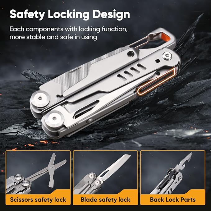 15-in-1 Multitool - Stainless Steel Pocket Knife with Nylon Sheath, Utility Tool for Camping, Hiking, and More, Multi-Functional Design with Secure Locking and Ergonomic Grip