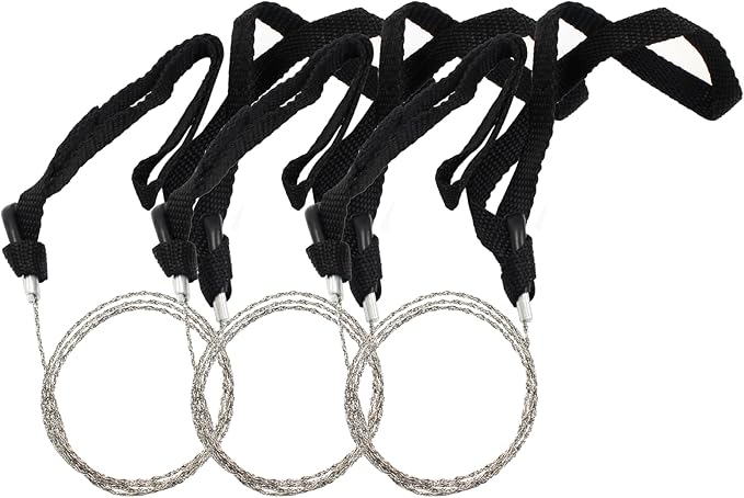 3 Pcs Hand Pocket Chainsaw Stainless Steel Emergency Saw Kit Mini Survival Wire Saw with Rope Handle for Cutting Hunting Hiking Backpacking Gear(Black)