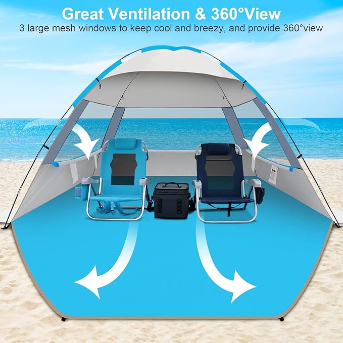 Gorich Beach Tent Sun Shelter for 3/4-5/6-7/8-10 Person with UPF 50+ UV Protection, Lightweight & Easy Setup Beach Shade Canopy, Portable Beach Shade Tent Beach Cabana
