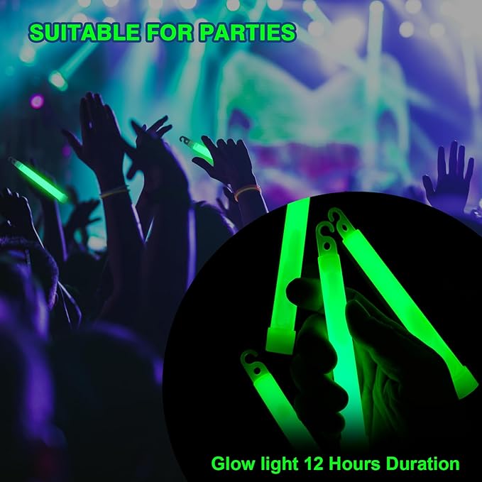 24 Pack Bright Glow Sticks Emergency Green Glow Sticks with 12 Hour Duration Chem Lights Sticks for Camping, Lights Parties, Emergency Light, Survival Kit, Blackout, Kids Activities