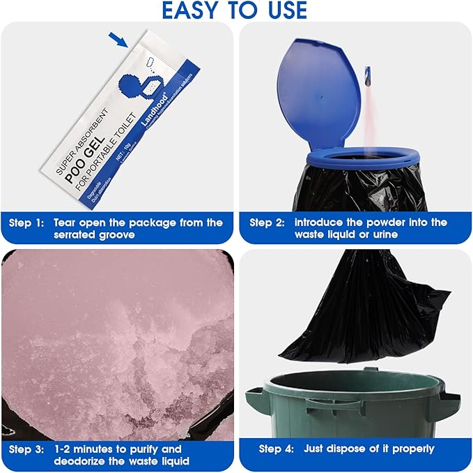 Portable Toilet Absorbent Urine Gel Porta Potty Eco Chemicals Poo Powder Bucket Toilet Gel for Camping Hiking Outdoor 25 Pack
