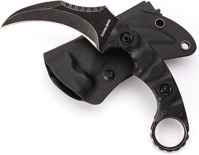 1911K Tactical Knife Fixed Blade Teeth Knife D2 curved Blade & G10 Handle for Outdoor Survival, Camping, Bushcraft and Hunting, with Sheath (Stonewashed, 180)