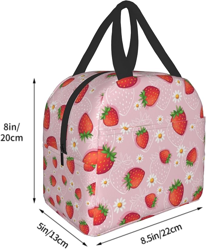 Imiss Strawberry Lunch Bag for Girls Women, Cute Fruit Strawberry Reusable Insulated Lunch Tote with Pocket Lunch Box for School Work Picnic