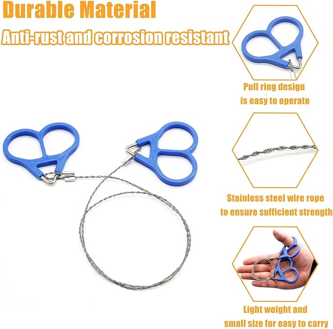 3 Pcs Survival Wire Saw Outdoor Emergency, Stainless Steel Mini Hand Pocket Saws Serrated Cutting Cable for Camping, Backpacking Gear, Hunting, Hiking, Cutting(Silver with Plastic Handle)
