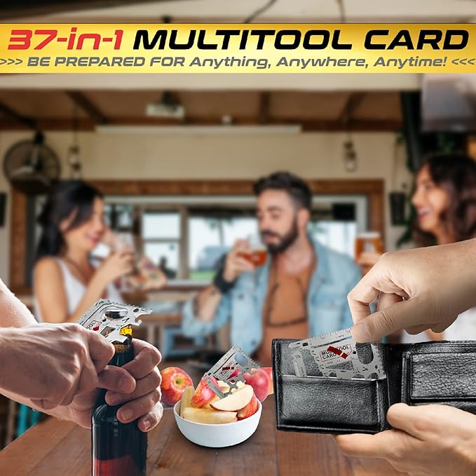 37-in-1 Credit Card Tool Black & Silver Sets Men's Gifts (2 Sets in 1 Pack). Wallet Multitool Card Tool Gift. Wallet Multitool Card Tool Gifts for Dad. Best Gifts for Men Who Have Everything