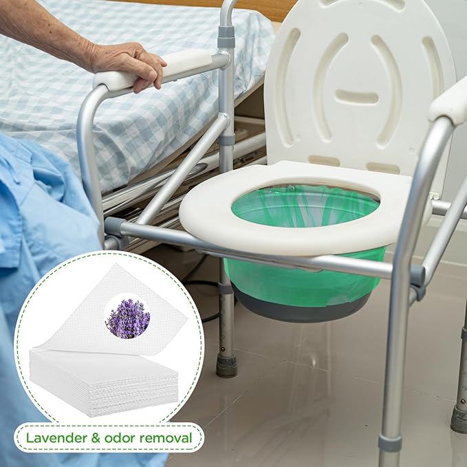 60 Set Bedside Commode Liners with Absorbent Pads Disposable Potty Bags for Portable Toilet with Commode Pads for Adult Elderly Commode Chairs Bucket Portable Camping Toilet Bags (Green)