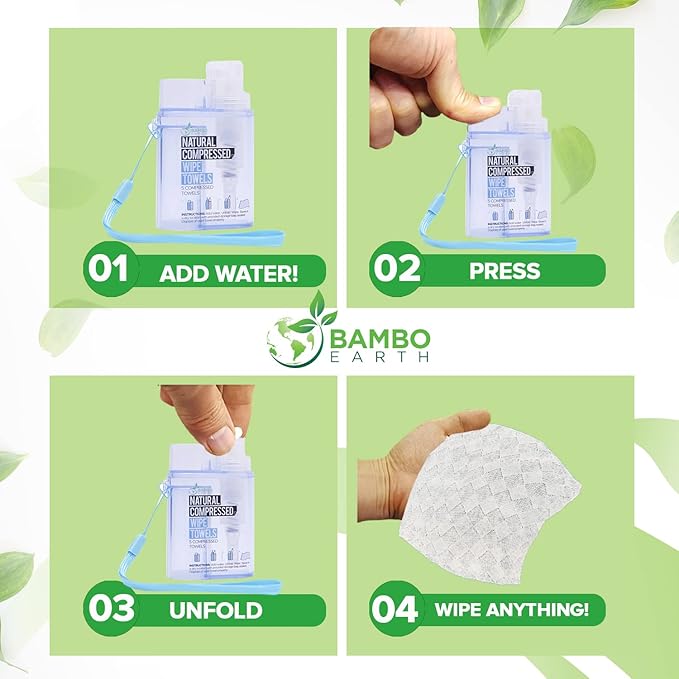 Compressed Towels Toilet Paper Tablets - Portable Compact Disposable Face Towel Wipes - Mini Coin Washcloth Tissues For Travel Camping Or Hiking + Reusable Water Tissue Dispenser (Outdoor Pack 50)