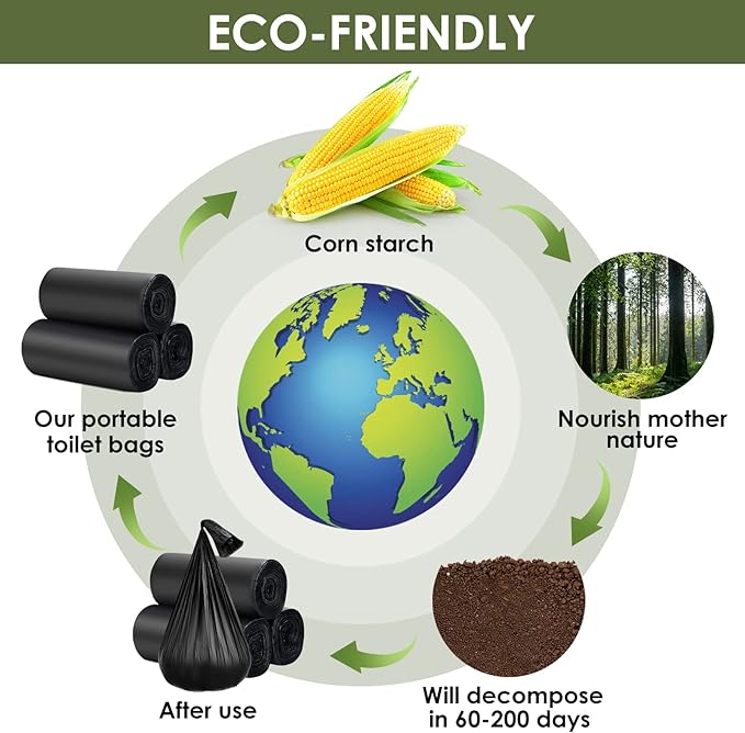120 Portable Toilet Bags with 10 Large Pack Poo Gel, 8 Gallon Biodegradable Durable Leak-proof Toilet Trash Bags for Bucket Toilet, Compostable Waste Bags for Outdoor, Travel, RV, Car