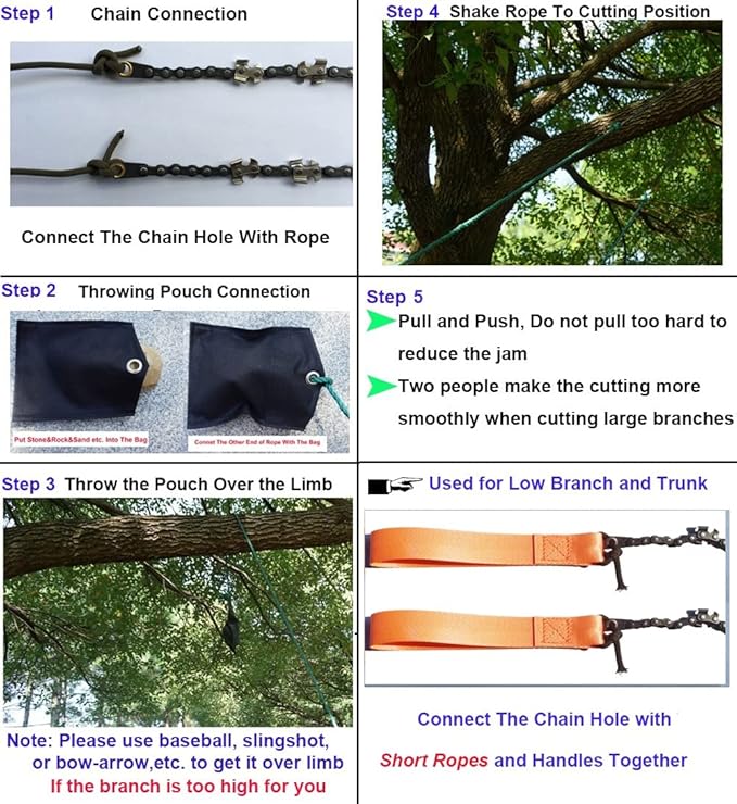 48 Inch High Reach Tree Limb Hand Rope Chain Saw for Tree Trimming-Upgraded Pocket Manual Chainsaw with 62 Sharp Blades on Both Sides for Gardening Camping Survival Gear