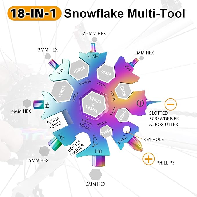 18 in 1 Snowflake Multi Tool, Phillips Flat Screwdriver Kit/Wrench/Bottle Opener, EDC Camping Gear, Gifts for Men (Colorful)