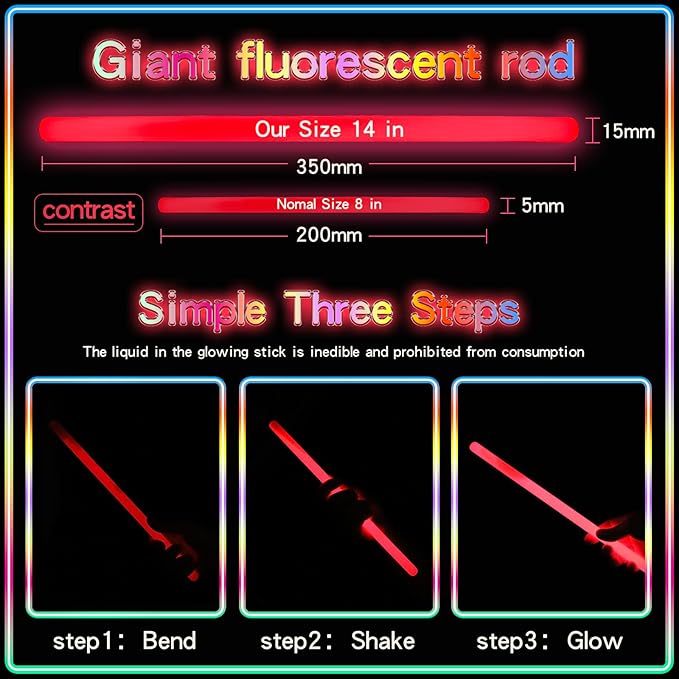 20 Pcs Big Glow Sticks 14 Inch Industrial Grade 8 Colors Glow Sticks Bulk Jumbo Light Stick Emergency Large Glow Sticks glow in the dark for Camping Accessories, Hurricane, Earthquake, Survival Kit
