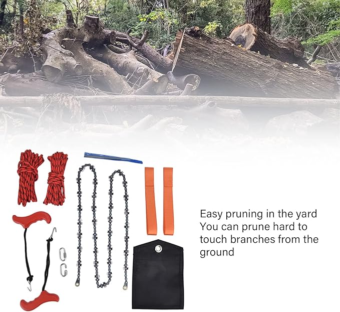 53inch Length High Reach Tree Limb Hand Rope Saw,Hand Rope Chain Saw,Both Sides Teeth Blades Folding Pocket Chainsaw for Tree Limb, Outdoor Camping, Tree Pruning, Hand Rope Chain Saw,53inch Lengt