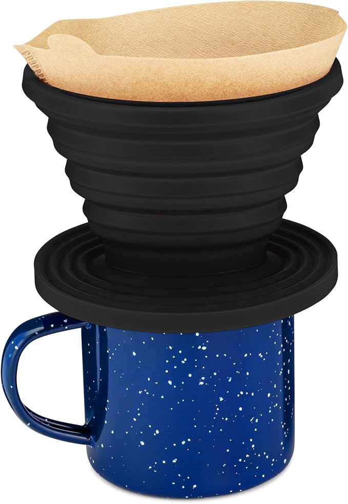 COLETTI Sierra Collapsible Coffee Pour Over Dripper — Camping Coffee Filter — Includes Pack of Paper Filters (Black)
