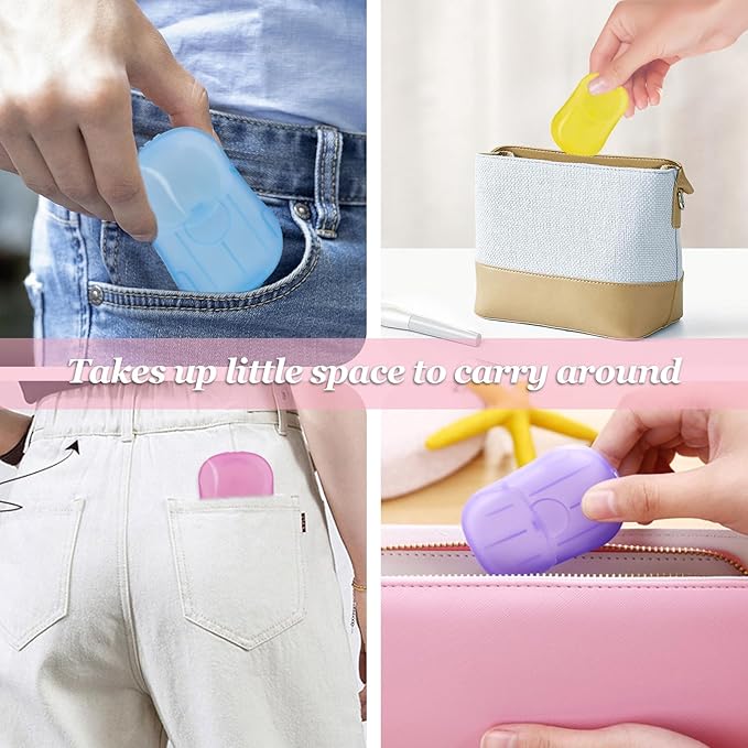 4PCS Disposable Hand Washing Paper Soap Sheets, Mini Portable Cleaning Paper Soap Tablet, Suitable for Travelling Outdoor Camping Carrying(80 Sheets)
