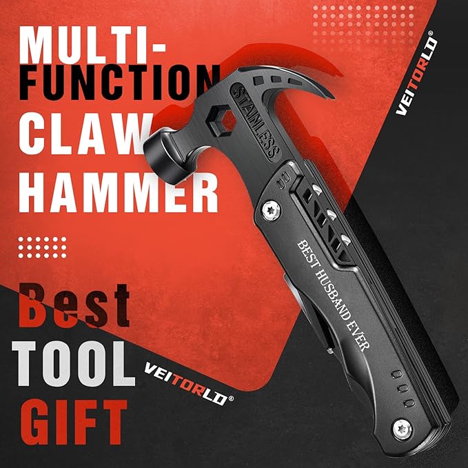 VEITORLD Gifts for Husband Him from Wife, Unique Anniversary Birthday Gift Ideas for Men Him Boyfriend, All in One Survival Tools Hammer Multitool, Cool Gadgets Camping Hunting Hiking Present