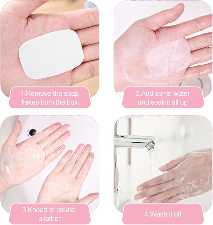 4PCS Disposable Hand Washing Paper Soap Sheets, Mini Portable Cleaning Paper Soap Tablet, Suitable for Travelling Outdoor Camping Carrying(80 Sheets)