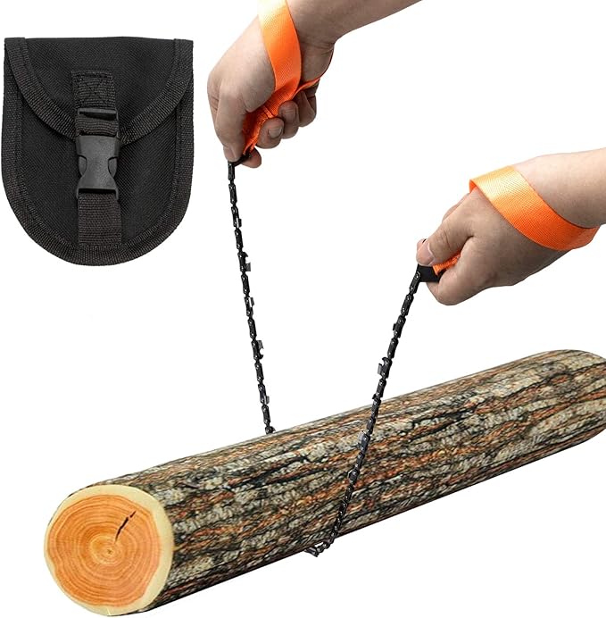 24 Inch Pocket Chain Rope Saw Portable Hand Saw With Sharp Teeth Blades for Survival Gear, Camping, Hunting, Tree Cutting or Emergency Kit