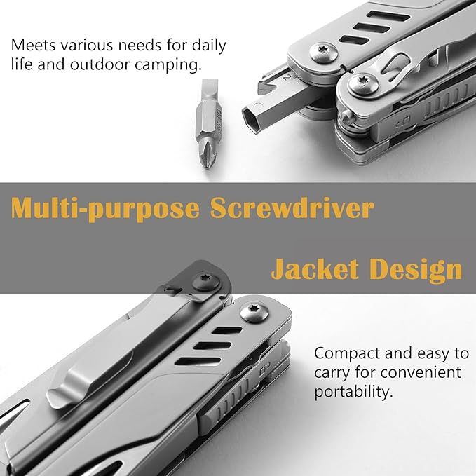 18-in-1 Multitool Pocket Size, Pliers with Knives, Scissors, Wire Cutter, Saw, Bottle Opener, Excellent Stainless Steel, Unique Gift, Essential Gear for Camping, Hiking, Fishing, Outdoor, DIY, EDC