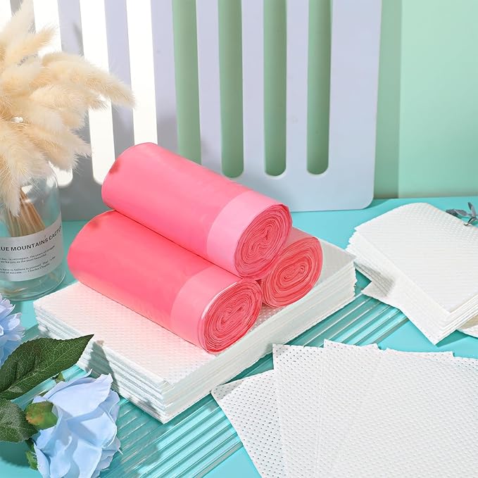 60 Set Bedside Commode Liners with Absorbent Pads Disposable Potty Bags for Portable Toilet with Commode Pads for Adult Elderly Commode Chairs Bucket Portable Camping Toilet Bags (Pink)