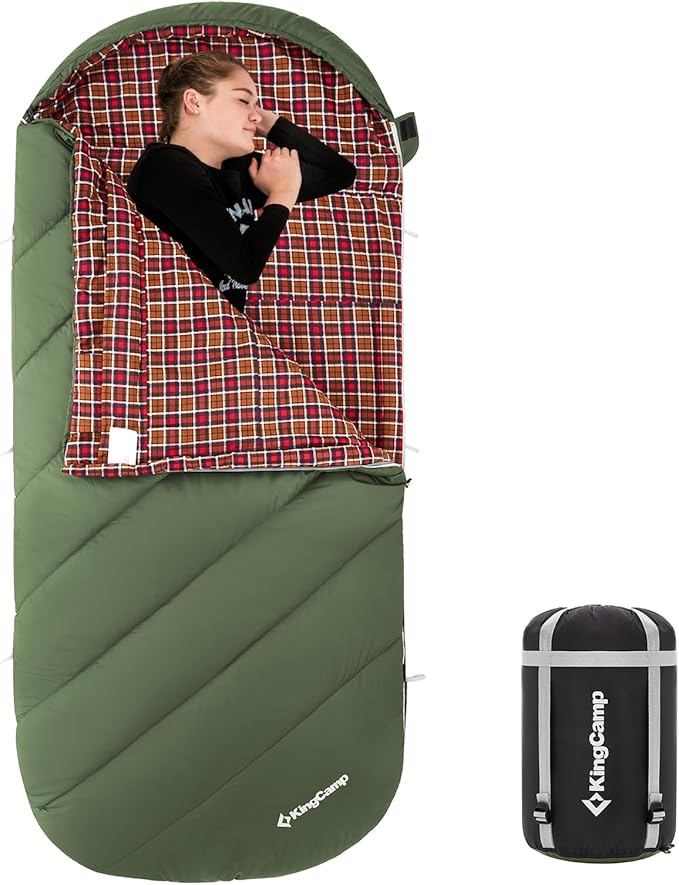 KingCamp Sleeping Bag for Adults, Cold Weather & Warm Extra Wide Big & Tall XL Portable Waterproof Flannel Sleeping Bags, Essentials Gear Accessories for Camping Backpacking Hiking Indoor & Outdoor