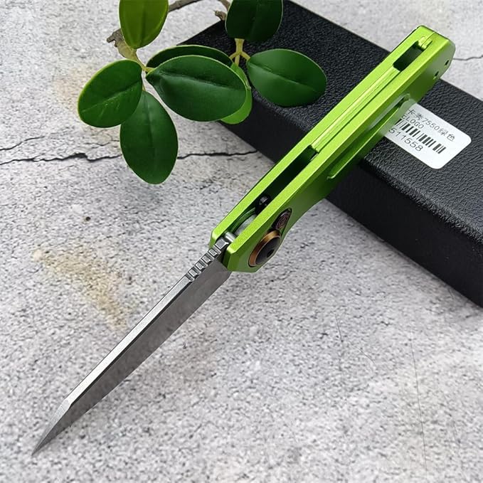 6.7in EDC Pocket Folding Knife, Assisted Button lock knife Knife for Men, 8Cr13Mov Blade, Aviation Aluminum Green Handle with Belt Clip, Portable for Camping Survival
