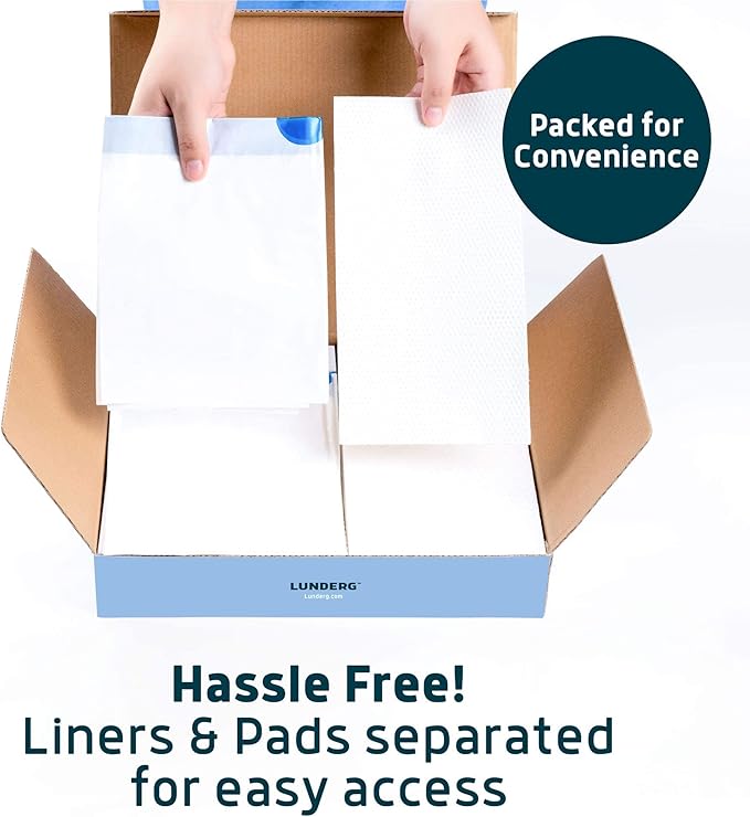 Lunderg Toilet Bowl Liners with Super Absorbent Pads - Value Pack 20 Count Universal Fit - Disposable Toilet Bags to Convert any Home, Boat or Camping Toilet in a Dry Toilet - Make Life so Much Easier