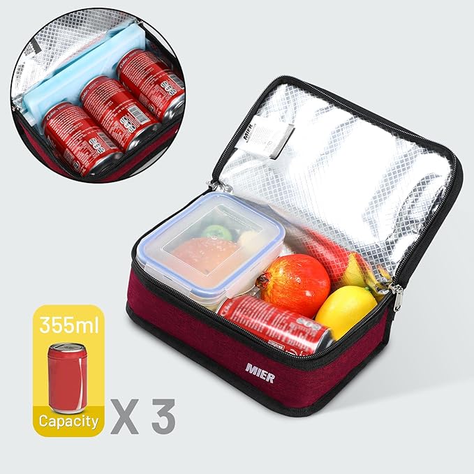 MIER Portable Thermal Insulated Cooler Bag Mini Lunch Bag for Kids, Dark Red