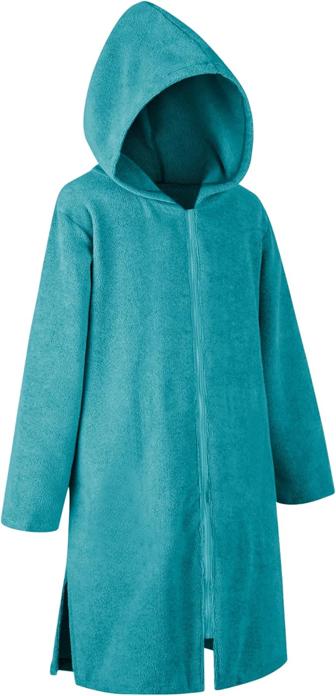 Weecreeture Hooded Towel Poncho with Zipper and Pocket, Surf Poncho for Men and Women, Beach Bath Changing Robe Cover Up Deep Lagoon M