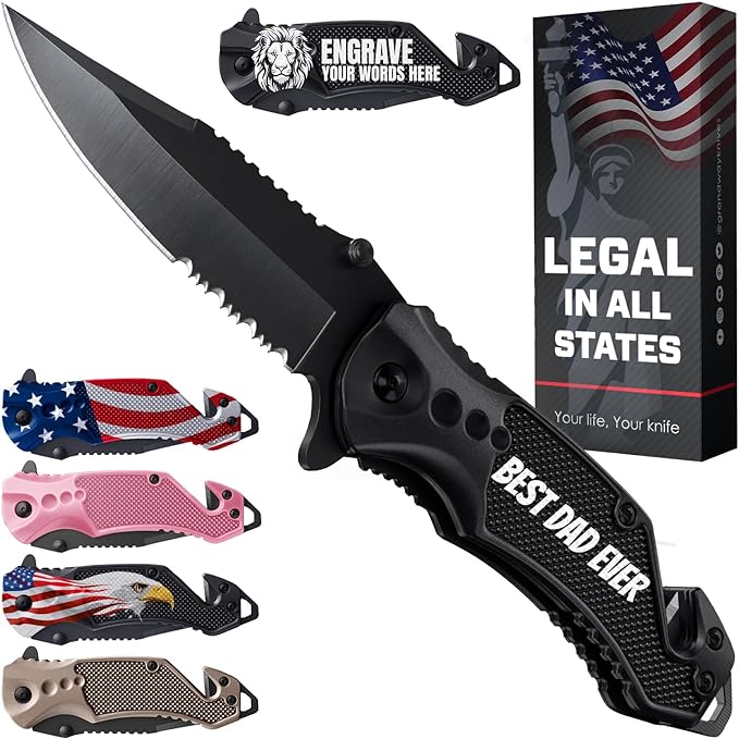 Pocket Knife ‘BEST DAD EVER’ - Legal Folding Knife with Engraved Aluminum Handle - 2.95” Sharp Blade - Cool Knives for Dad from Daughter Son - Best Father's Day Present - Gift for Him Men 6680 BDE