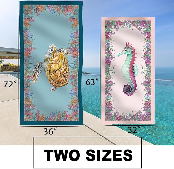 2 Packs Luxury Oversized Microfiber Beach Towel 32x63 Inch Shark, Double Sided Quick Dry Sandrpoof Compact, Adult Extra Large Chair Towel Over Bulk Set Sand Free Thin Sand Repellent Anti Repels