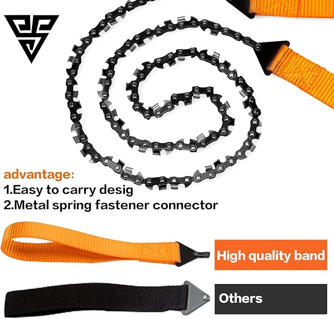 36’’-45Two-sidedTeeth Pocket Chain Saw & FREE Fire Starter,3X Faster with Cutting Blade ON Every Link,Best Compact Folding Hand Saw Tool for Survival Gear,Camping,Hunting