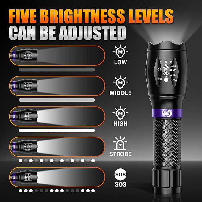 2 Pack LED Flashlights High Lumens with 6 AAA Batteries, 5 Modes Mini Waterproof Tactical Flashlight for Camping Hiking, Bright Flashlight with Zoomable, Fathers Day Dad Gifts for Him, Black & Purple